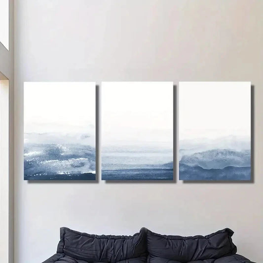 3pcs Navy Blue Gradient Abstract Metal Print Ready to Hang Art