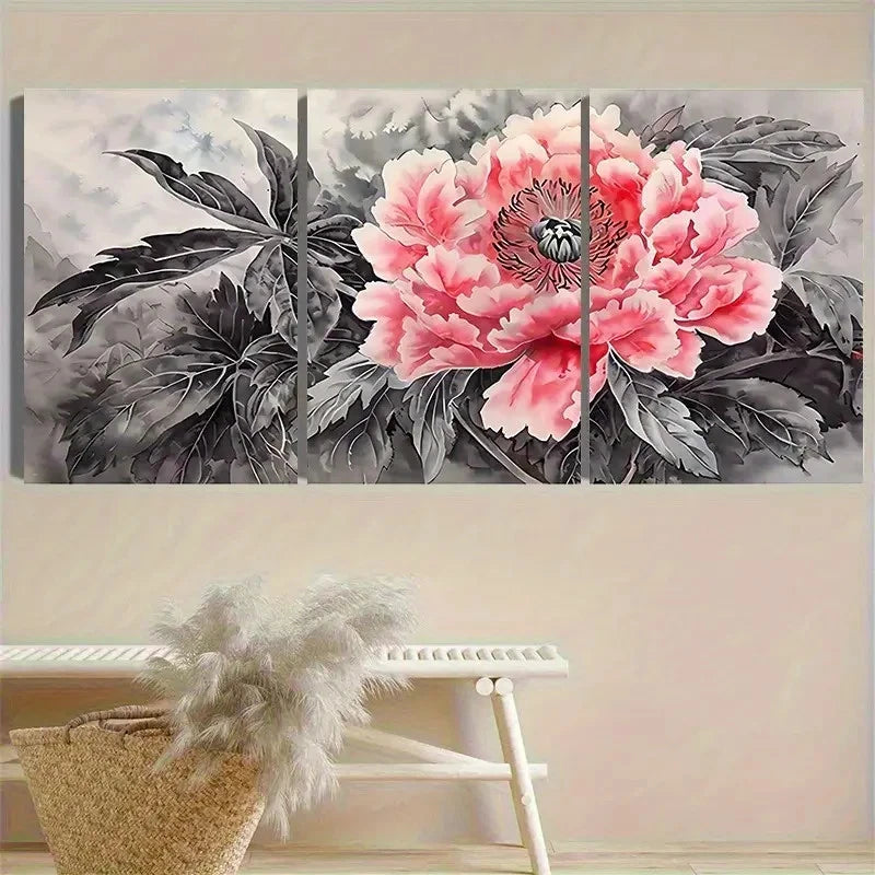 3pcs Pink Peony Watercolor Wall Art Set Canvas Framed 40x60cm - High Quality Print 100% Australian Made Wall Canvas Ready to Hang