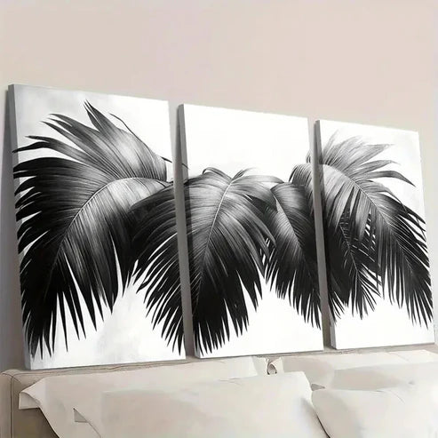 3pcs Black & White Tropical Jungle Palm Wall Art Canvas Unframed - High Quality Print 100% Australian Made Wall Canvas