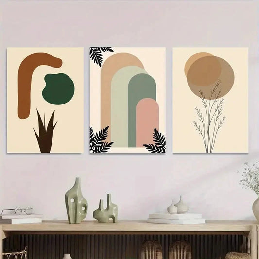 3pcs Colorful Geometric Designs with Minimalist Metal Print Ready to Hang Art