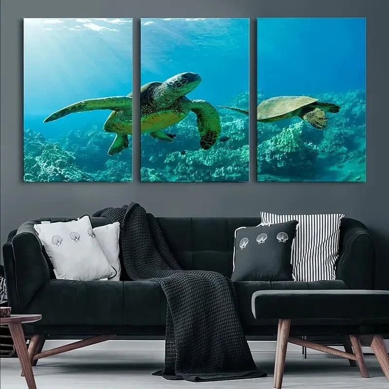 3pcs Beautiful Sea Turtles Wall Art Print Metal Print Ready to Hang Art