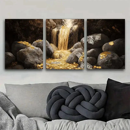3pcs Art Decorative Water Curtain Print Metal Print Ready to Hang Art