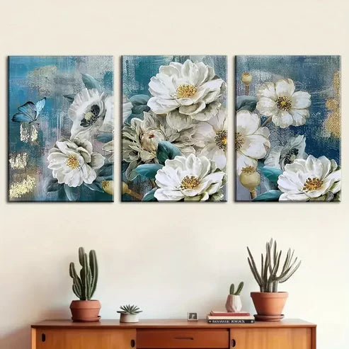 3pcs Retro Abstract Floral and Natural Scenery Canvas Framed 60x90cm - High Quality Print 100% Australian Made Wall Canvas Ready to Hang