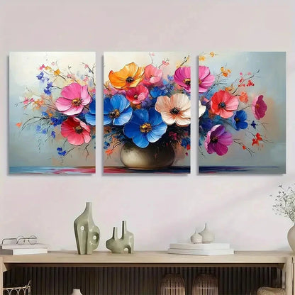 3pcs Vibrant Floral Abstract Flower Cluster Metal Print Ready to Hang Art