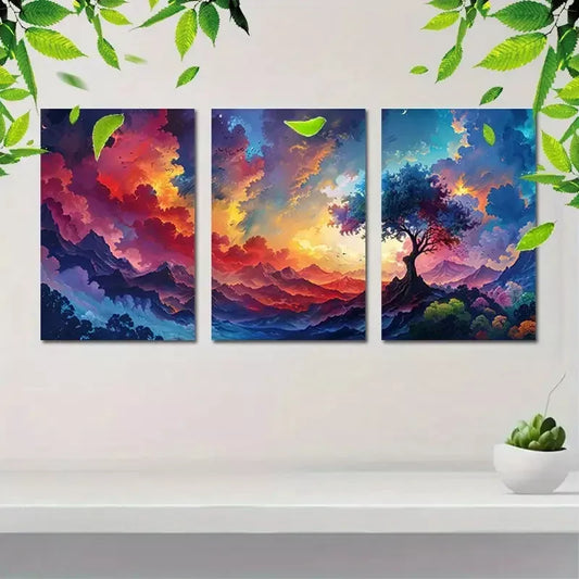 3pcs Colorful Landscape with Tree Design Canvas Framed 40x60cm - High Quality Print 100% Australian Made Wall Canvas Ready to Hang