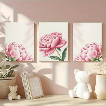 3pcs Pink Peony Floral Text Wall Art Metal Print Ready to Hang Art