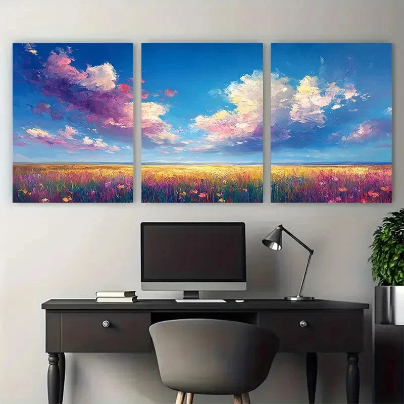 3pcs Irish Colorful Cloudscape Summer Field Metal Print Ready to Hang Art