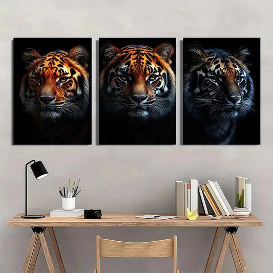 3pcs Elegant Animal Themed Tiger Metal Print Ready to Hang Art