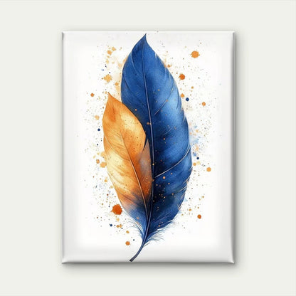 Two-Tone Blue & Orange Watercolor Feather 60x90cm Metal Print Ready to Hang