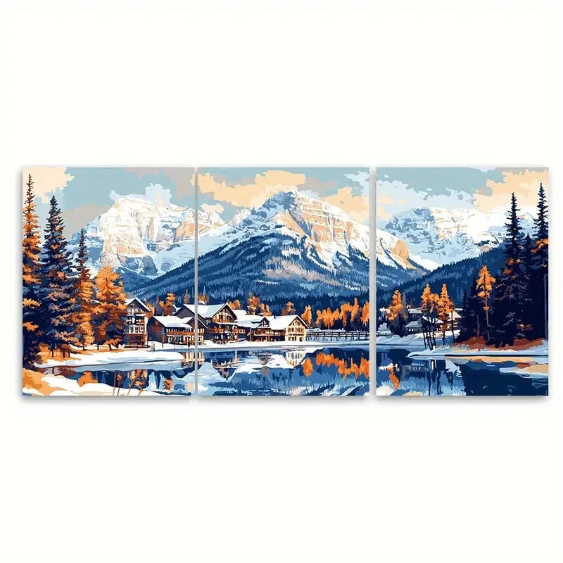 3pcs Featuring Snow-Capped Mountains Tranquil Lake Metal Print Ready to Hang Art