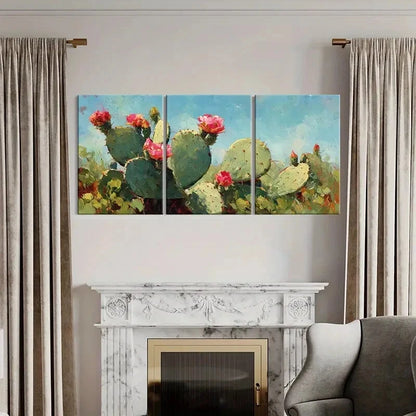 3pcs Artistic Cactus Painting Desert Bloom Metal Print Ready to Hang Art