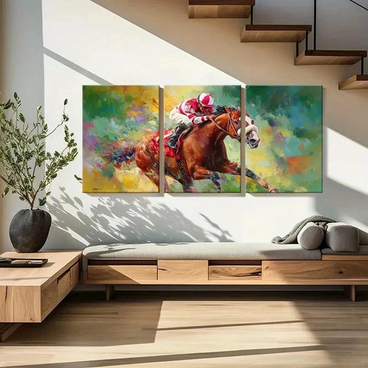 3pcs Vibrant Horse Racing Art Equestrian Sport Metal Print Ready to Hang Art