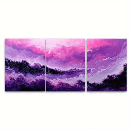 3pcs California Coast Seamless Abstract Purple Metal Print Ready to Hang Art