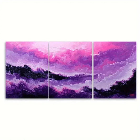 3pcs California Coast Seamless Abstract Purple Metal Print Ready to Hang Art