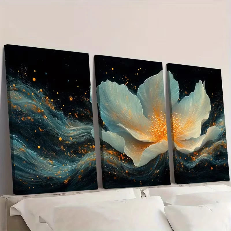 3pcs Vibrant Apache Plume Flower Blue & Orange  Wall Art Set Canvas Framed 60x90cm - High Quality Print 100% Australian Made Wall Canvas Ready to Hang