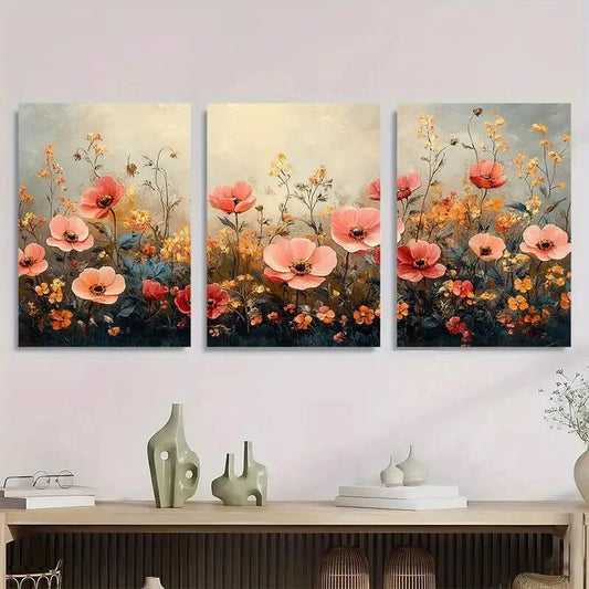 3pcs Wild Flowers Quote Minimalist Painting Metal Print Ready to Hang Art