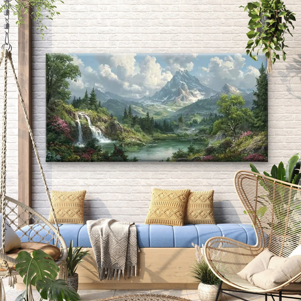 Floral Landscape with Mountains Wall Art Canvas Office Home Room Framed 120x60cm