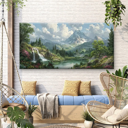 Floral Landscape with Mountains Wall Art Canvas Office Home Room Framed 120x60cm