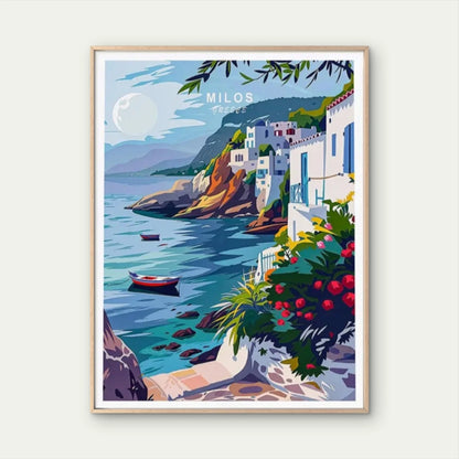Vintage Greek Island Milos Coastal Travel Poster Print Wall Art