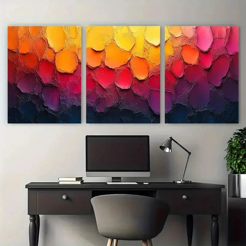 3pcs Abstract Colorful Textured Illustration Wall Art Set Canvas Framed 50x70cm - High Quality Print 100% Australian Made Wall Canvas Ready to Hang