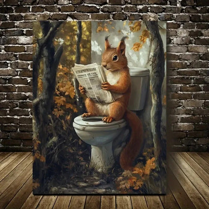 Fantasy Forest Animal Reading Newspaper Painting 40x60cm Metal Print Ready to Hang