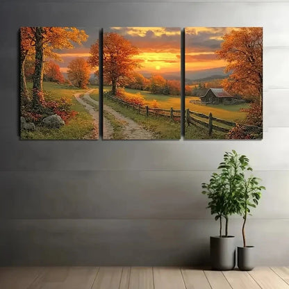 3pcs Picturesque Autumn Sunset Over Wall Art Set Canvas Framed 40x60cm - High Quality Print 100% Australian Made Wall Canvas Ready to Hang