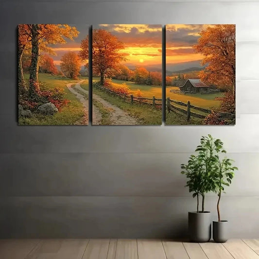 3pcs Picturesque Autumn Sunset Over Wall Art Set Canvas Framed 40x60cm - High Quality Print 100% Australian Made Wall Canvas Ready to Hang