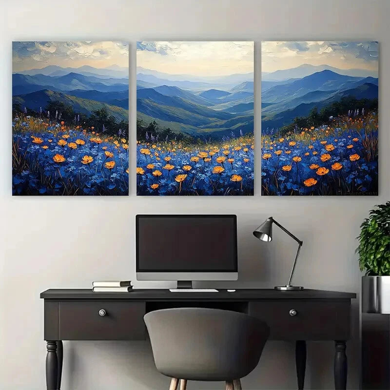 3pcs Blue Ridge On North Carolina Impasto Design Metal Print Ready to Hang Art