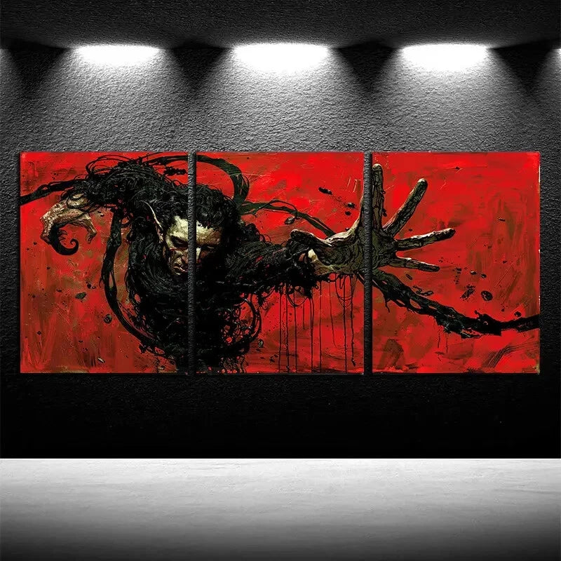 3pcs Gothic Tauren in Red Background Metal Print Ready to Hang Art