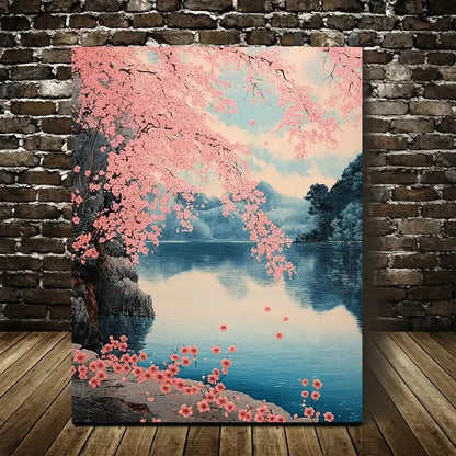 Cherry Blossom Vibrant Pink Floral Painting 40x60cm Metal Print Ready to Hang