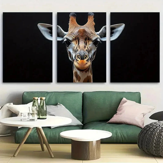 3pcs African Giraffe Portrait Design Metal Print Ready to Hang Art