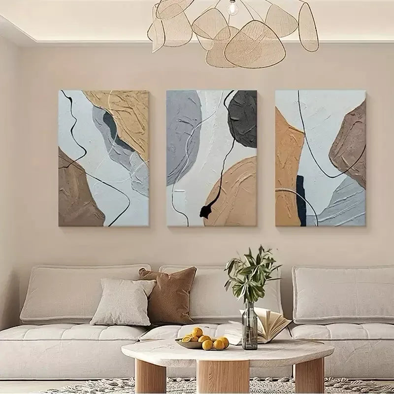 3pcs Abstract Art Prints, Modern Vintage Style Canvas Framed 40x60cm - High Quality Print 100% Australian Made Wall Canvas Ready to Hang