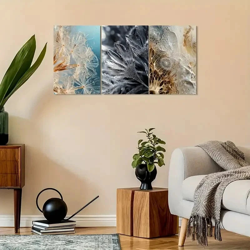 3pcs Vintage Dandelion Microscopic Structures Metal Print Ready to Hang Art