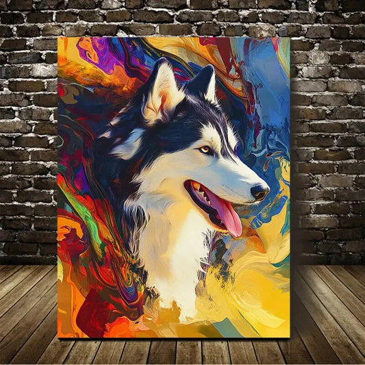 Abstract Art Alaskan Malamute Painting 40x60cm Metal Print Ready to Hang