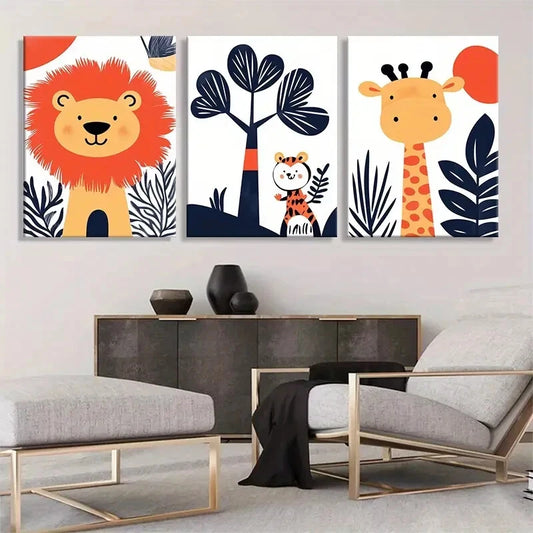 3pcs Vibrant Safari Animal Playful Perfect Wall Art Set Canvas Framed 40x60cm - High Quality Print 100% Australian Made Wall Canvas Ready to Hang
