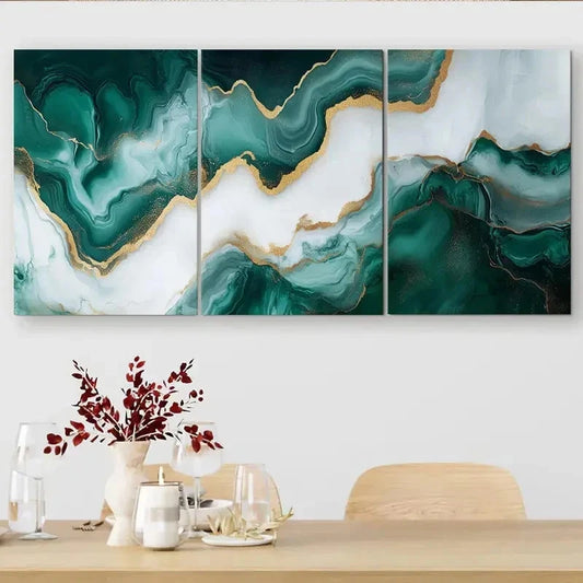 3pcs Luxury Triple Panel Abstract Marble Wall Art Set Canvas Framed 40x60cm - High Quality Print 100% Australian Made Wall Canvas Ready to Hang