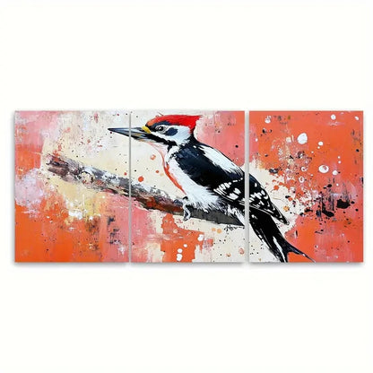 3pcs Woodpecker Animals Painting TI Wall Art Set Canvas Framed 60x90cm - High Quality Print 100% Australian Made Wall Canvas Ready to Hang