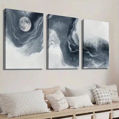 3pcs Abstract Watercolor Moon Style Wall Art Set Canvas Framed 40x60cm - High Quality Print 100% Australian Made Wall Canvas Ready to Hang
