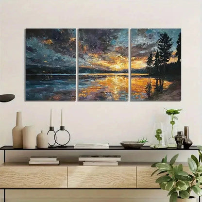 3pcs Sunset on Lake Huntington Paintings Metal Print Ready to Hang Art