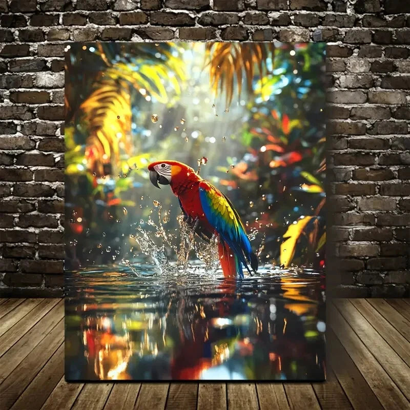 Photorealistic Jungle Scene With Splashing Painting 40x60cm Metal Print Ready to Hang
