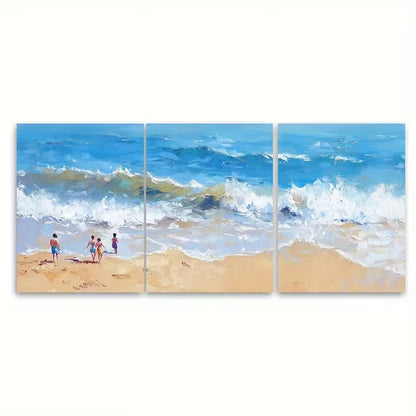 3pcs Beach Scene with People Waves Seascape Metal Print Ready to Hang Art