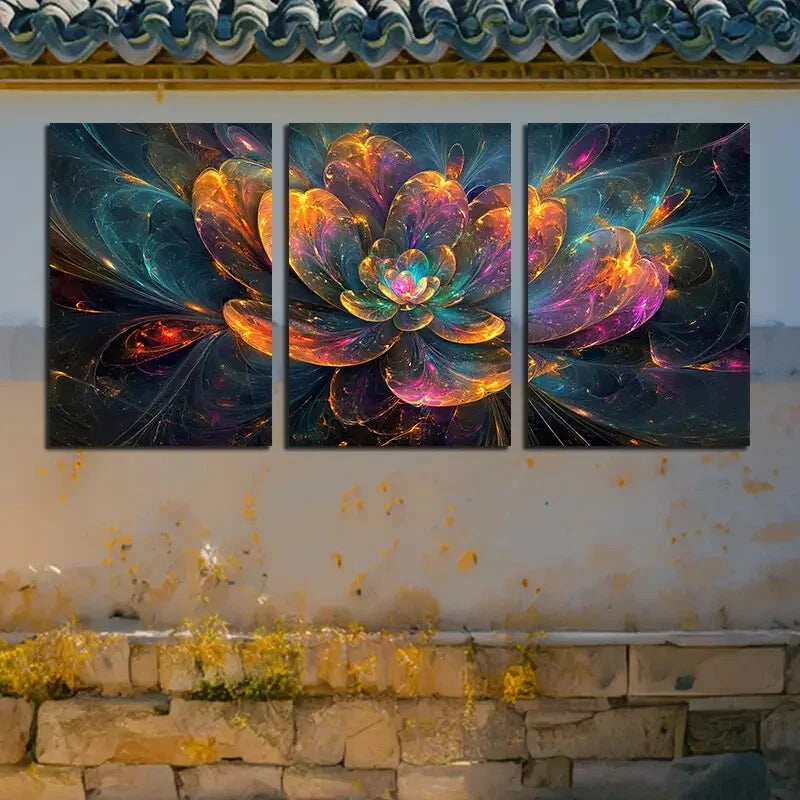 3pcs Vibrant Beautiful Pattern Floral Illustration Metal Print Ready to Hang Art