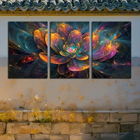 3pcs Vibrant Beautiful Pattern Floral Illustration Metal Print Ready to Hang Art