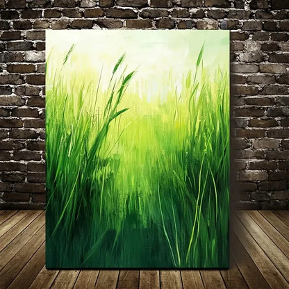 Vibrant Grass Landscape with Sunlit Sky Painting 40x60cm Metal Print Ready to Hang