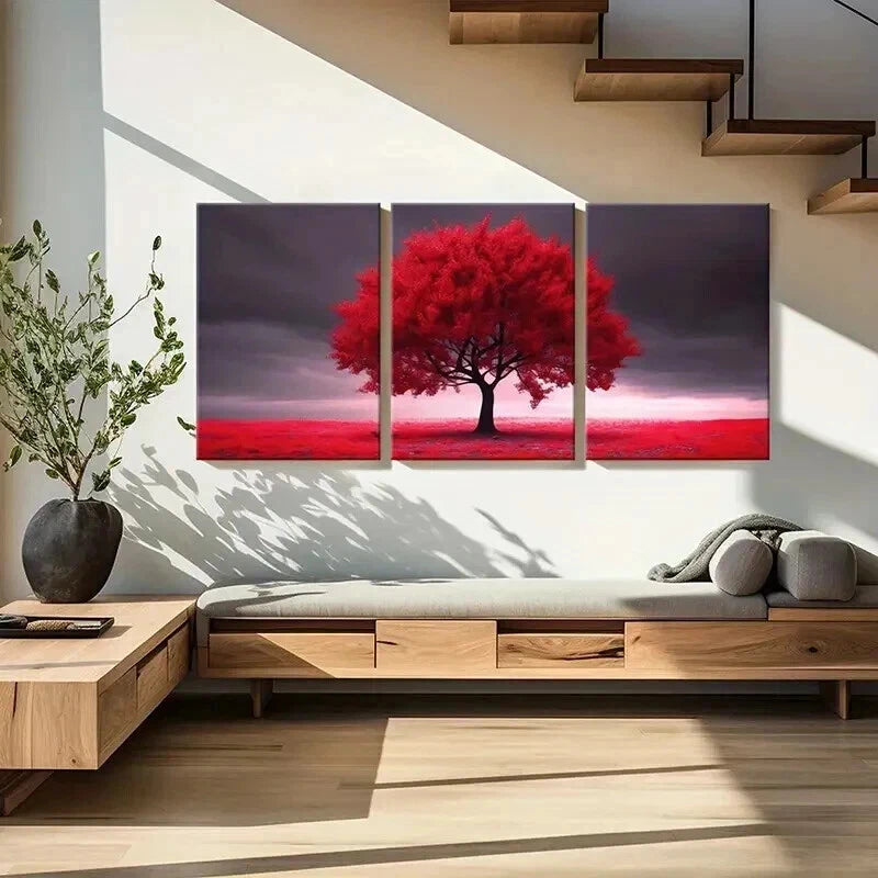 3pcs Natural Landscape Art Red Trees Wall Art Set Canvas Framed 40x60cm - High Quality Print 100% Australian Made Wall Canvas Ready to Hang