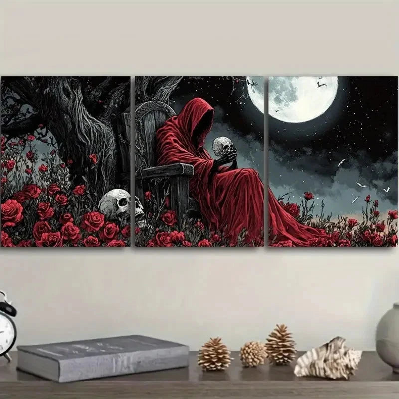 3pcs Grim Reaper Dark Themed Gothic Metal Print Ready to Hang Art