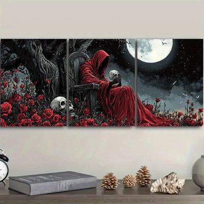 3pcs Grim Reaper Dark Themed Gothic Metal Print Ready to Hang Art