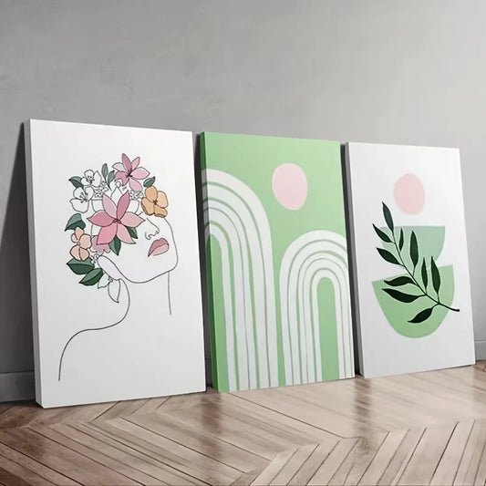 3pcs Botanical Abstract Wall Art Set Canvas Framed 40x60cm – High Quality Print, 100% Australian Made, Ready to Hang