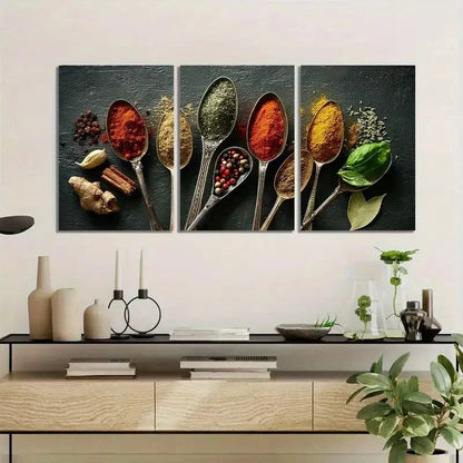 3pcs Spices And Herbs in Rustic Metal Bowls Metal Print Ready to Hang Art