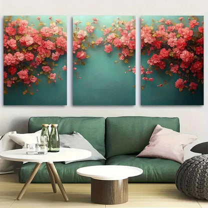 3pcs Vibrant Rustic Botanical Pink Roses Floral Metal Print Ready to Hang Art